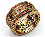 Ruby Milgrain Wide Ring Band Ring Edwardian Eternity Ring Ruby Ring Anniversary Ring Wide Ring 122 stones 18K Yellow gold Anniversary Gift - Lianne Jewelry