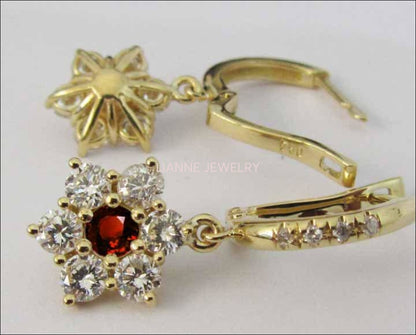 Unique Vintage Ruby Dangle Earrings Wedding Earrings 18K Gold Top Quality Rubies and Diamonds Flower Design Perfect Womens Gift for Her - Lianne Jewelry