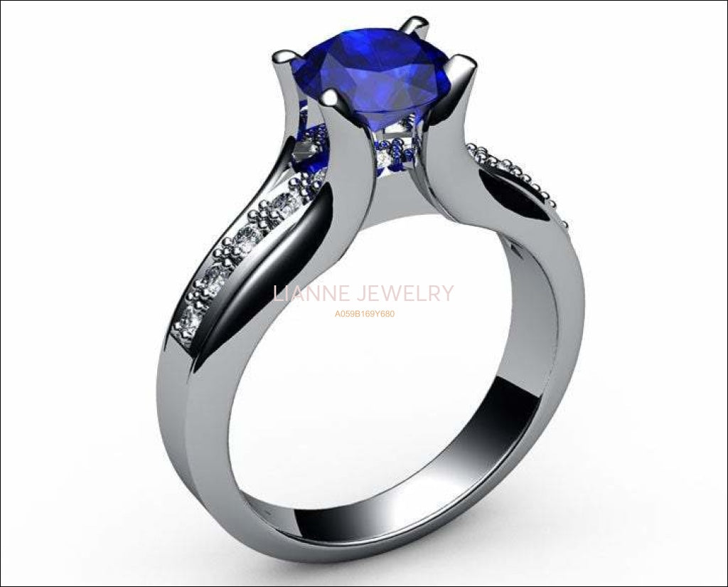 Sapphire Tension Ring Gold ring Sapphire Engagement Ring 18K White Gold Tension Ring - Lianne Jewelry